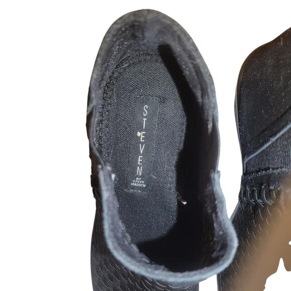 STEVE MADDEN MASSON SZ 8 Chic Black Woven Wedge Ankle Booties - Picture 4 of 8